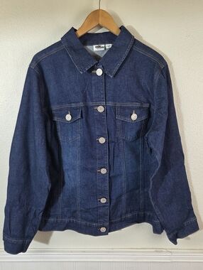 Cato Woman Denim Jacket 18/20W Plus Rhinestone Button Stretch Jean Jacket Blue